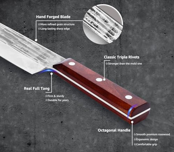 Tombro Chef Knife 8.15" Forged Bunka Sashimi Knife High Carbon Steel Kiritsuke Kitchen Knife With Octagonal Wooden Handle Professional For Cooking In Kitchen Restaurant