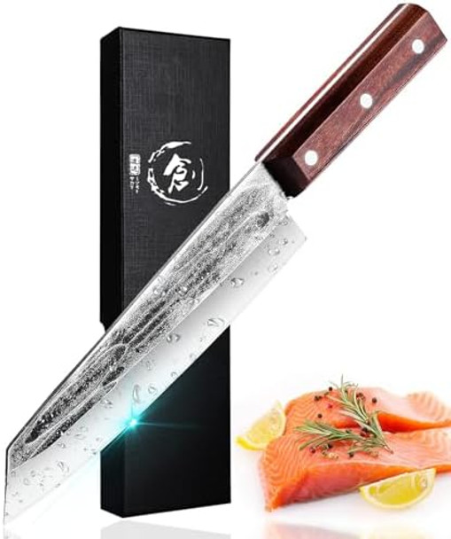 Tombro Chef Knife 8.15" Forged Bunka Sashimi Knife High Carbon Steel Kiritsuke Kitchen Knife With Octagonal Wooden Handle Professional For Cooking In Kitchen Restaurant