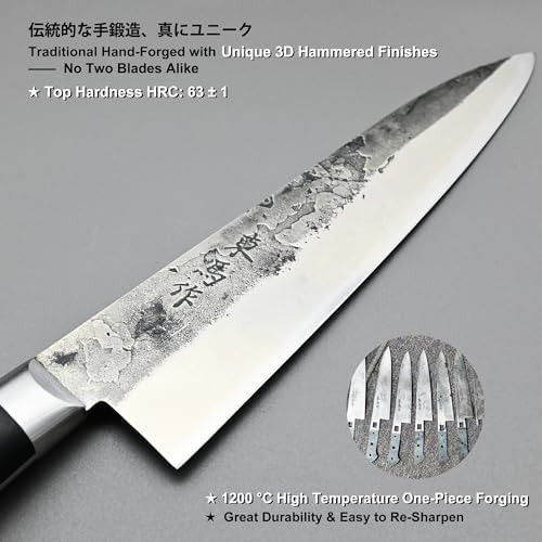 Tonma Japanese Chef Knife Made In Japan 8.2 Inch Full Tang Traditional Handcrafted Stainless Steel Kitchen Knife Professional Classic Gyuto For Giving Razor-Sharp & Highly Durable