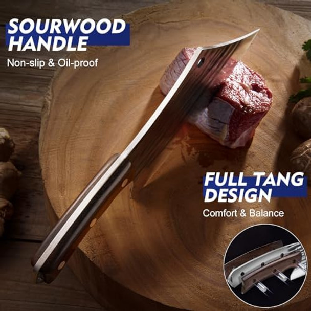 2Pcs Butcher Cleaver Knife Set- Serbian Chef Knife & Heavy Duty Meat Cleaver Hand Forged Meat Cutting Chopping Knives For Home Outdoor Cooking Camping Bbq