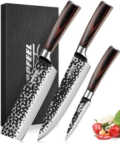 3Pcs Chef Knife Hand Forged High Carbon Stainless Steel Japanese Knife Sets Ultra Sharp Professional Kitchen Knife Sets With Wood Ergonomic Handle