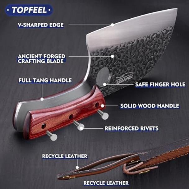 6.8Inch Serbian Chef Knife- Meat Cleaver Butcher Knife Set With Leather Sheath And Whetstone Kitchen Knives For Home Camping Bbq