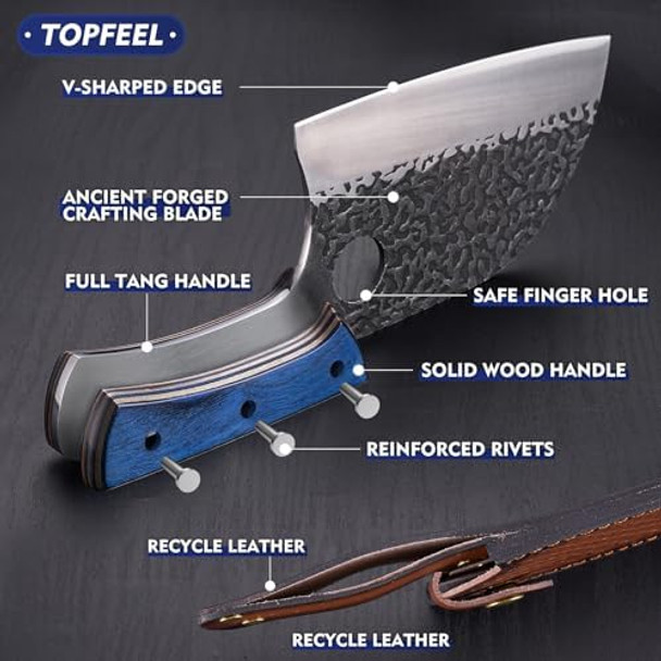 6.8Inch Serbian Chef Knife- Butcher Knife Meat Cleaver Set For Cooking Chopping. Kitchen Knives With Leather Sheath For Home Camping Bbq 6.8Inch Serbian Chef Knife- Butcher Knife Meat Cleaver Set For Cooking Chopping. Kitchen Knives With Leather Sheath For Home Camping Bbq
