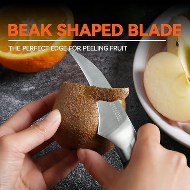 Tuo Bird'S Beak Paring Knife 2.75 Inch Sharp Tourne Knife With Ergonomic Pakkawood Handle German Stainless Steel For Fruit Onion Garlic - Black Hawk Series