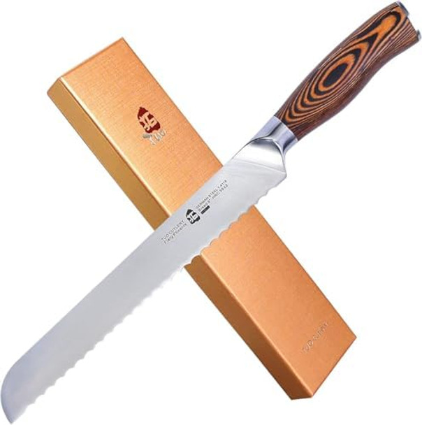 Tuo Bread Knife 9 Inch Razor Sharp Serrated Slicing Knife High Carbon German Stainless Steel Kitchen Cutlery Pakkawood Handle Luxurious Box Included - Fiery Phoenix Series