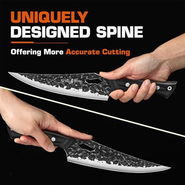 Tuo Hand Forged Chef Knife 8 Inch Wild Design Butcher Knife With Sheath For Meat Cutting High Carbon Steel Blade With Black Pakkawood Handle Sharp For Kitchen Cooking Bbq