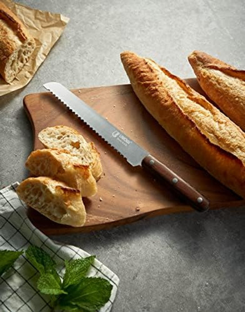 Kitchen Knife Set 6 Piece With Sheath Covers In Box - Full Tang Wooden Handle German Stainless Steel - Professional Cutlery Knives Set With Chef Slicing Bread Boning Utility Paring Knife