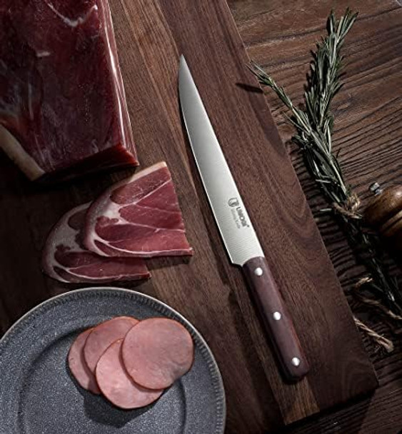 Kitchen Knife Set 6 Piece With Sheath Covers In Box - Full Tang Wooden Handle German Stainless Steel - Professional Cutlery Knives Set With Chef Slicing Bread Boning Utility Paring Knife