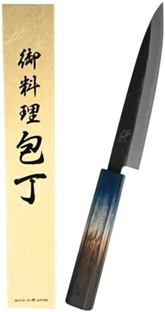 Honkaku Kurouchi Sakura Petty Knife 11.2Inch Black And Silver Kajiya02 Honkaku Kurouchi Sakura Petty Knife 11.2Inch Black And Silver Kajiya02