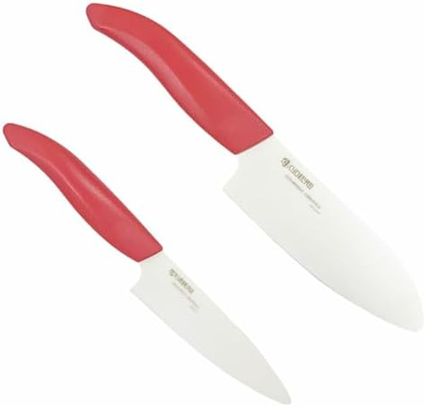 Kitchen Cutlery Red Ceramic Knife Set4.5-Inch Utility Knife And 5.5-Inch Santoku Knife Red Handles With White Blades