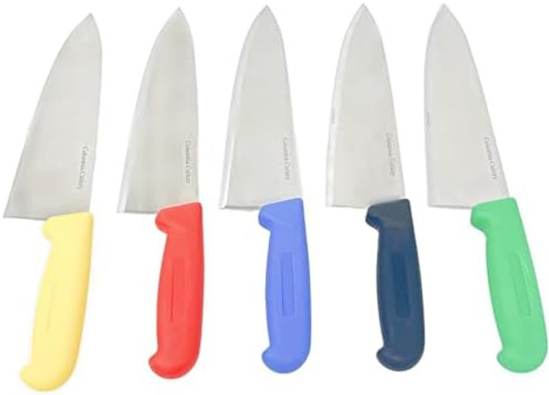 Columbia Cutlery 8"" Chef Knives - One Of Each Color - Black Blue Green Red Yellow