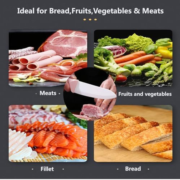 Ceramic Knife Fruit And Vegetable Peeler Household Sharp Multi-Purpose Kitchen Chef Knife With Protective Sheath 4 Inch (Pink)