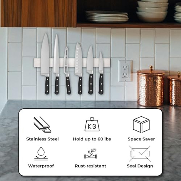 Premium 16-Inch Wall & Fridge Knife Holder - Powerful Magnetic Strip For Kitchen Organization