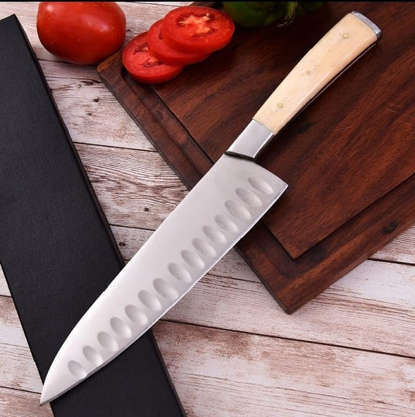 Professional Chef Knife Full Tang With Camel Bone Handle –8-Inch Blade D2 Stainless Steel Ergonomic Handle Grip And Box
