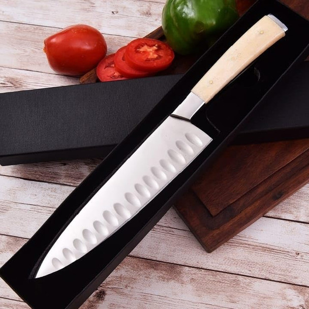 Professional Chef Knife Full Tang With Camel Bone Handle –8-Inch Blade D2 Stainless Steel Ergonomic Handle Grip And Box