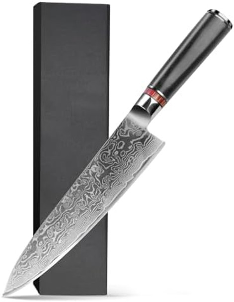 8" Damascus Chef Knife - 67-Layer Hand-Forged Blade Nsf Pakkawood Handle Box (62 Hrc)