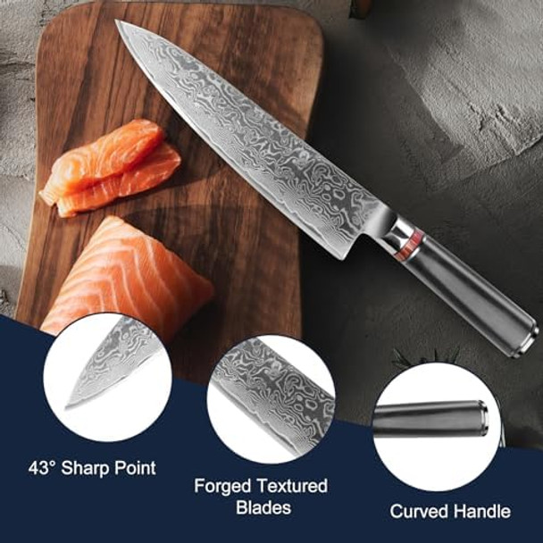 8" Damascus Chef Knife - 67-Layer Hand-Forged Blade Nsf Pakkawood Handle Box (62 Hrc)
