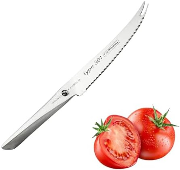 Chroma P10 Tomato Knife 5" Razor Sharp Professional Chefs Knife Serrated Japanese 301 Steel Precision Multipurpose Kitchen Knife Fruit & Vegetables Home Chefs Premium Box Hostess Cooking s
