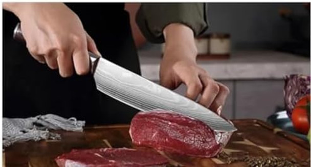 Damascus Kitchen Knives Set Of 5 – Razor-Sharp Steel Laser-Cut Damascus Pattern Includes Chef Knife Santoku Nakari & Paring Knife For Precision Cutting In Home Or Professional Kitchens