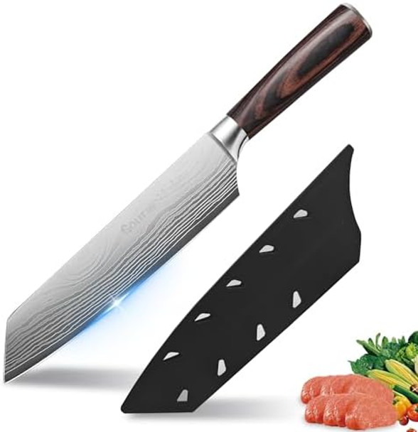 Chef Knife 8-Inch Kitchen Chef'S Knife Ergonomic Log Handle Made Of German High-Carbon Stainless Steel Protective Sheath Attached