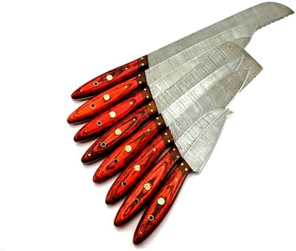 8Pcs Damascus Chef Knife Set Premium Quality Handmade Set With Leather Roll - Professional Kitchen Cutlery Set For Home Cooks & Chefs - Ergonomic Handles - Includes Storage Roll Red 8Pcs Damascus Chef Knife Set Premium Quality Handmade Set With Leather Roll - Professional Kitchen Cutlery Set For Home Cooks & Chefs - Ergonomic Handles - Includes Storage Roll Red