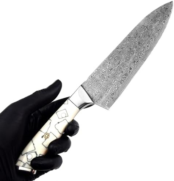 Handmade Damascus Chef Knife-8-Inch Damascus Steel Knife With Elegant Resin Handle Ergonomal Box