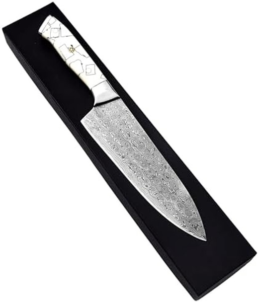 Handmade Damascus Chef Knife-8-Inch Damascus Steel Knife With Elegant Resin Handle Ergonomal Box