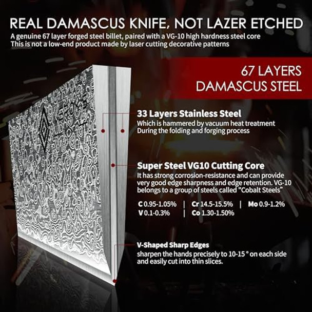 Damascus Chef Knife 8 Inch Professional Japanese Kitchen Knives Sharp High Carbon Super Steel With Ergonomic Pakkawood Handles Elegant Box Packaging