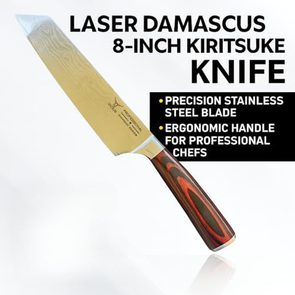 Laser Damascus 8-Inch Kiritsuke Knife – Precision Stainless Steel Blade With Ergonomic Handle For Professional Chefs Laser Damascus 8-Inch Kiritsuke Knife – Precision Stainless Steel Blade With Ergonomic Handle For Professional Chefs