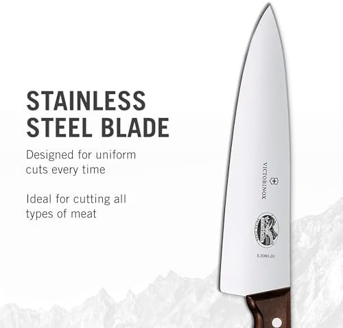 Victorinox Chef'S Knife - Kitchen Knife For Home Essentials - Cooking Knife For All Cuts Of Meat - Wooden Handle Extra Wide Blade 8"