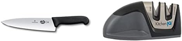 Victorinox Fibrox Pro Knife 8-Inch Chef'S Ffp 8 Inch Black & Kitcheniq 50009 Edge Grip 2-Stage Knife Sharpener Black