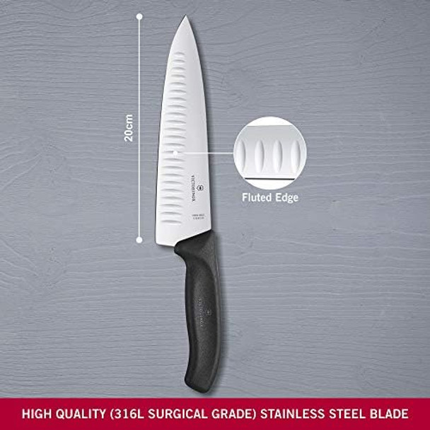 Victorinox Swiss Classic Carving Knife Extra Sharp Blade Fluted Edge 20 Cm Stainless Steel Black