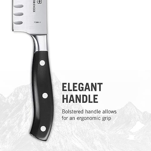 Victorinox Grand Maitre Santoku Knife - Ergonomic Sharp Chopping Knife For Kitchen Essentials - Black Handle Granton Edge 7"