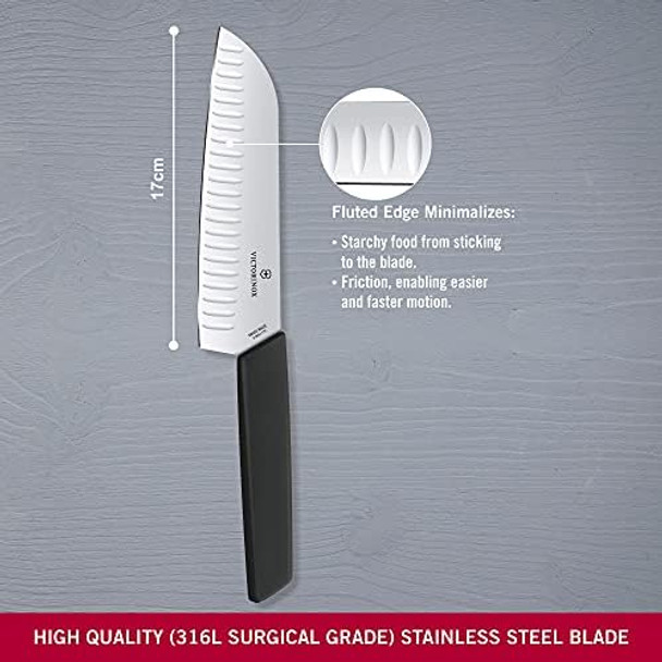 Victorinox Swiss Modern Santoku Knife - Sharp Kitchen Knife For Dicing Slicing & Mincing - Premium Kitchen Accessories - Black Handle 7"