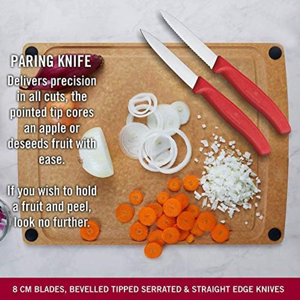 Victorinox Swiss Classic Paring Knife Set Set Of 3 Straight Edge Extra Sharp Robust Plastic Handle Red