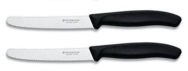 Victorinox Swiss Classic Steak Knife Set 4-1/2-Inch Serrated Blades With Round Tip (2 Pack)