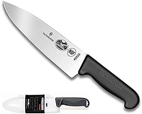 Victorinox Swiss Army Fibrox Straight Edge Chef'S Knife 8-Inch Black With Victorinox Cutlery Bladesafe For 8-Inch To 10-Inch Knife Blades. Combo Pack