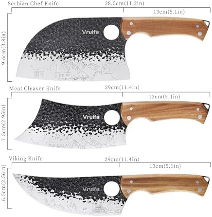 3 Pcs Butcher Knife Set (Serbian Meat Cleaver Viking) Hand Forged With Premium Stainless Steel Blades Ergonomic Wooden Handle Kitchen Knife Set For Homebbq And Camping