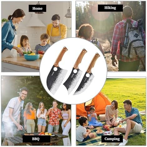 3 Pcs Butcher Knife Set (Serbian Meat Cleaver Viking) Hand Forged With Premium Stainless Steel Blades Ergonomic Wooden Handle Kitchen Knife Set For Homebbq And Camping