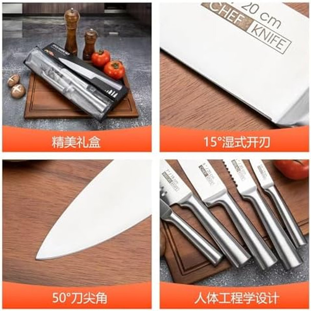 5-Piece Stainless Steel Chef Knives Set - Ultra-Sharp Ergonomic Handles - Precise Cutting Meat Veggies Fruits - Home & Pro Use Dishwasher Safe Rust-Resistant With Sheath