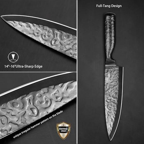 Vvwgkpk Kitchen Knife Set 5Pcs Black Knife Set With With Ergonomic Handle High Carbon Stainless Steel Hammered Collection Knives For Multipurpose Cooking Chef Knife With Box