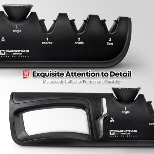 Handheld Knife & Scissors Sharpener With Adjustable Sharpening Angle Controller Sharpens Kitchen Knives & Pocket Knife Non-Slip Bottom Pad (Tungsten + Emery + Ceramic + Scissors Slot)