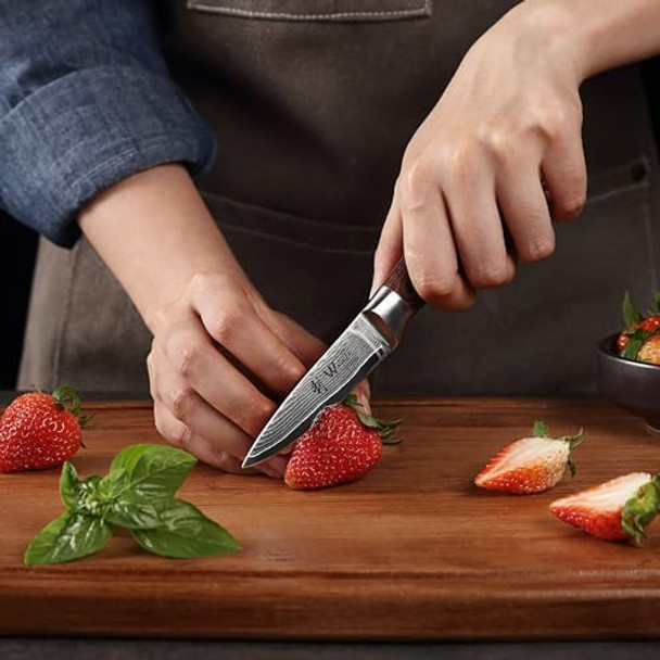 Wakoli Chef Knife 8-Inch & Office Knife 3.2-Inch Blade Damascus Knive Made From 67 Layers Damascus Steel With Vg10 Core Sharp Filleting Knofe With Pakkawood Handle Kitchen Knife In Box
