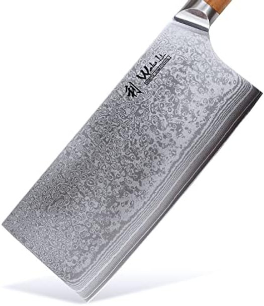Wakoli Cai Dao Knife 7-Inch Blade Damascus Chef Knife Made From 67 Layers Of Damascus Steel With Vg10 Core Sharp Kitchen Knives With Olive Wood Handle In Box (Oribu Series)