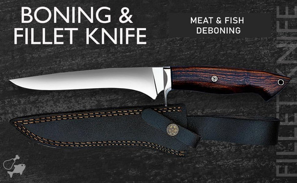 Warivo 12.5-Inch Boning Knife With Sheath High Carbon Steel Sharp Fillet Knife For Fish Ergonomic Rosewood Handle Deboning Knife For Meat Cutting Trimming Filleting Kitchen And Outdoor