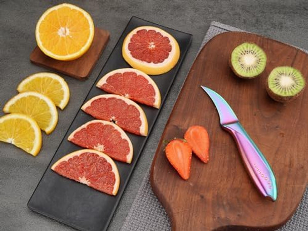 Wellstar Birds Beak Paring Knife 2.5 Inch Peeling Knives With Rainbow Titanium Coated High Carbon Stainless Steel Curved Blade For Fruit And Vegetable Garnishing Cutting