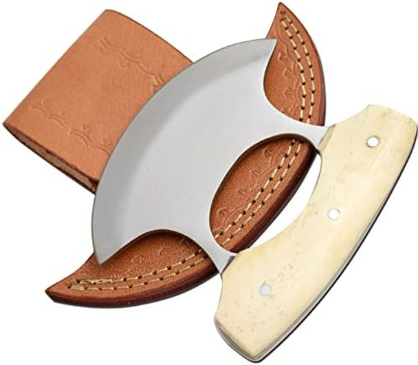 Wild Turkey Handmade Chef Kitchen Alaskan Ulu Knife Crescent Blade Bone Handle (Wt)