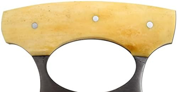 Wild Turkey Handmade Chef Kitchen Alaskan Ulu Knife Crescent Blade Bone Handle (Wt)