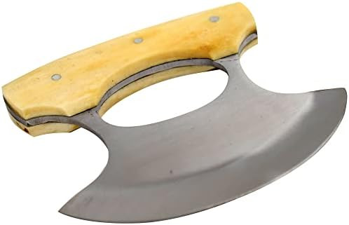Wild Turkey Handmade Chef Kitchen Alaskan Ulu Knife Crescent Blade Bone Handle (Wt)