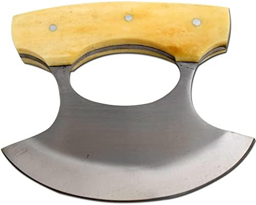 Wild Turkey Handmade Chef Kitchen Alaskan Ulu Knife Crescent Blade Bone Handle (Wt)